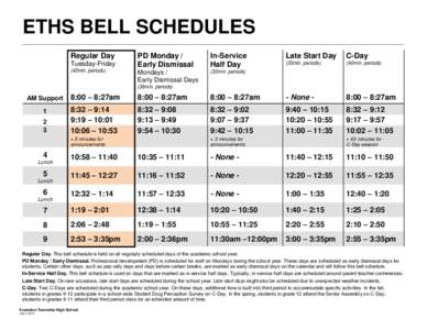 ETHS BELL SCHEDULES Regular Day Tuesday-Friday (42min. periods)  PD Monday /