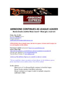 Utah Blaze / Utah Blaze season / San Jose SaberCats season / Arena Football League / Aaron Boone / Kansas City Command