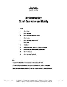 City of Clearwater Engineering Department Geographic Technology Street Directory City of Clearwater and Vicinity