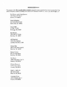 CANNABIS REFORM INITIATIVE PETITION For Secretary of State Use Only The object of this petition is to:  (See reverse side for actual text of measure)