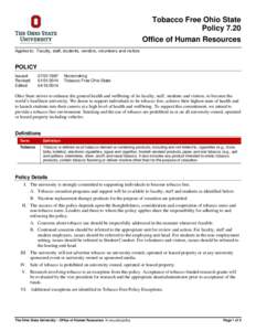 Tobacco Free Ohio State Policy 7.20 Office of Human Resources