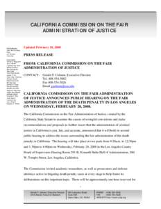 CALIFORNIA COMMISSION ON THE FAIR ADMINISTRATION OF JUSTICE Commissioners Commissioners John Van De Kamp,
