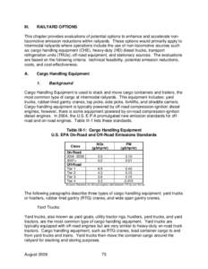 III.  RAILYARD OPTIONS This chapter provides evaluations of potential options to enhance and accelerate nonlocomotive emission reductions within railyards. These options would primarily apply to intermodal railyards wher