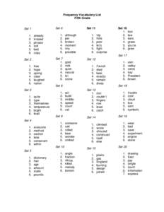 Frequency Vocabulary List Fifth Grade Set 1  Set 6