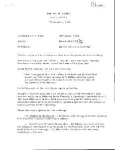 Memorandum for General Haig Re: Health Insurance Message, February 6, 1974