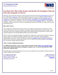 U.S. Department of Labor Wage and Hour Division (Revised July[removed]Fact Sheet #17I: Blue-Collar Workers and the Part 541 Exemptions Under the Fair Labor Standards Act (FLSA)