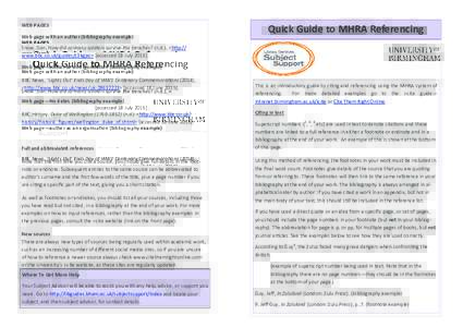 WEB PAGES      Quick Guide to MHRA Referencing   Web page with an author (bibliography example) 