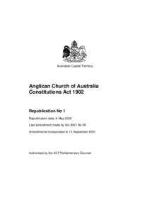 Australian Capital Territory  Anglican Church of Australia Constitutions Act[removed]Republication No 1