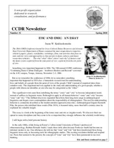 A non-profit organization dedicated to research, consultation, and performance CCDR Newsletter Number 32