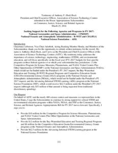 Testimony of Anthony F. (Bud) Rock President and Chief Executive Officer, Association of Science-Technology Centers submitted to the House Appropriations Subcommittee on Commerce, Justice, Science, and Related Agencies M