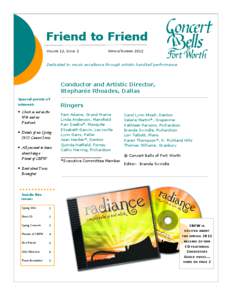 Friend to Friend VOLUME 12, ISSUE 2 SPRING/SUMMER[removed]Dedicated to music excellence through artistic handbell performance