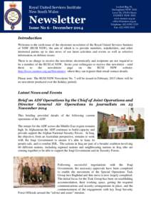 Royal United Services Institute New South Wales Newsletter Issue No 6 - December 2014