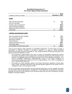 Brookfield Infrastructure L.P. Pro Forma* Balance Sheet Information (unaudited, in millions of U.S. dollars)  As at