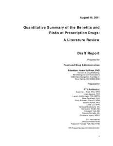 Quantitative Summary of Benefits & Risks of Prescription Drugs: Literature Review