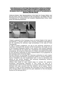 Joint Statement by EU High Representative Catherine Ashton and Commissioner Stefan Füle on today’s judgement by the European Court of Human Rights in the case of Tymoshenko v. Ukraine[removed]Catherine Ashton, Hi