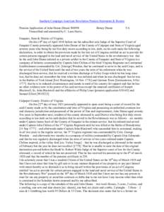 Southern Campaign American Revolution Pension Statements & Rosters Pension Application of John Deane (Dean) W6998 Transcribed and annotated by C. Leon Harris. Betsey Deane