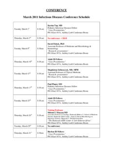 CONFERENCE March 2011 Infectious Diseases Conference Schedule Tuesday March 1  8:30 am