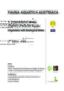 FAUNA AQUATICA AUSTRIACA A Comprehensive Species Inventory of Austrian Aquatic Organisms with Ecological Notes 2nd Edition[removed]