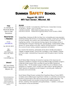 SUMMER  SAFETY SCHOOL August 22, 2014 MTI Tech Center, Mitchell, SD