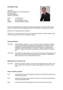 Curriculum Vitae Reto Steiner Center of Competence for Public Management University of Bern Schanzeneckstrasse[removed]Bern, Switzerland