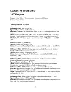 Legislative Scorecard - 108th Congress