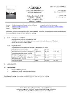 CITY OF LAKE OSWEGO  AGENDA NATURAL RESOURCES ADVISORY BOARD