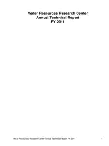 Water Resources Research Center Annual Technical Report FY 2011 Water Resources Research Center Annual Technical Report FY 2011