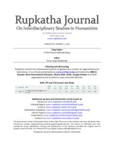 An Online Open Access Journal ISSNwww.rupkatha.com Volume VII, Number 1, 2015 Chief Editor Tirtha Prasad mukhopadhyay