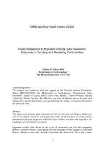 Social Responses to Migration among Rural Oaxacans: Outcomes in Sending and Receiving Communities