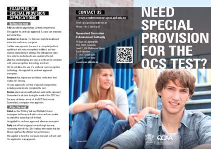 Queensland Core Skills (QCS) Test: 2015 Special provision brochure (male)
