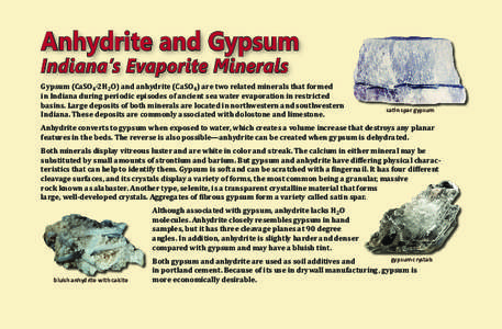 Anhydrite and Gypsum Indiana’s Evaporite Minerals Gypsum (CaSO4.2H2O) and anhydrite (CaSO4) are two related minerals that formed in Indiana during periodic episodes of ancient sea water evaporation in restricted basins