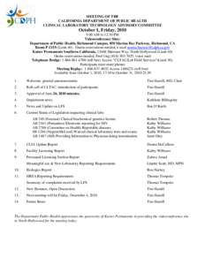 MEETING OF THE CALIFORNIA DEPARTMENT OF PUBLIC HEALTH CLINICAL LABORATORY TECHNOLOGY ADVISORY COMMITTEE October 1, Friday, 2010 9:00 AM to 12:30 PM