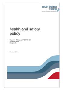 health and safety policy Document Reference: STC HSM 001 Version Number: 2 Revision: 1