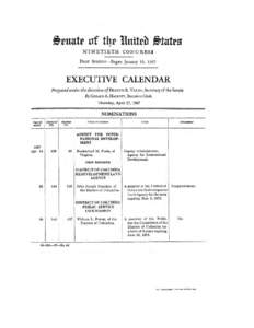 NINETIETH CONGRESS FIRST SESSION-Began January 10, 1967 EXECUTIVE CALENDAR P1·epared under the direction of FRANCIS R. VALEO, Secretary of the Senate By GERALD A. HACKETT, Executive Clerk