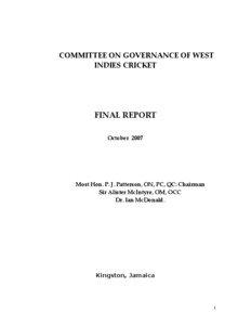 COMMITTEE ON GOVERNANCE OF WEST INDIES CRICKET