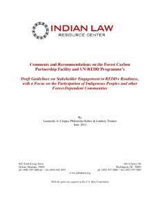 Comments and Recommendations on the Forest Carbon Partnership Facility and UN-REDD Programme’s Draft Guidelines on Stakeholder Engagement in REDD+ Readiness, with a Focus on the Participation of Indigenous Peoples and 