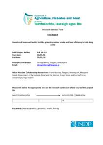 Research Stimulus Fund Final Report Genetics of improved health, fertility, grass dry matter intake and feed efficiency in Irish dairy cattle