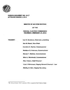 Agenda / Minutes / Goodman / Government / Ellen L. Weintraub / Steven T. Walther / Matthew S. Petersen / Politics / Meetings / Parliamentary procedure / Federal Election Commission