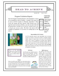 Read TO Achieve September 2013 Volume 1I, Issue 2  Important Dates