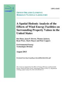 Microsoft Word - Hoen et al[removed]A Spatial Hedonic Analysis of the Effects of Wind Energy Facilities on Surrounding Property