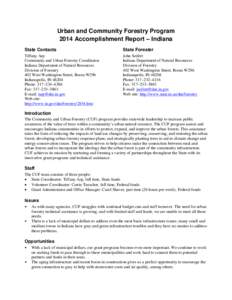 Urban and Community Forestry Program 2014 Accomplishment Report – Indiana State Contacts State Forester