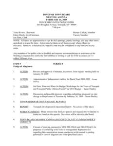 TONOPAH TOWN BOARD MEETING AGENDA FEBRUARY 11, 2009 TONOPAH CONVENTION CENTER 301 Brougher Avenue, Tonopah, NV[removed]:00 p.m.