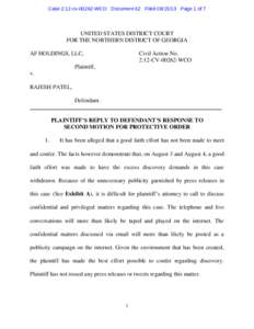 Case 2:12-cv[removed]WCO Document 62 Filed[removed]Page 1 of 7  UNITED STATES DISTRICT COURT FOR THE NORTHERN DISTRICT OF GEORGIA AF HOLDINGS, LLC,