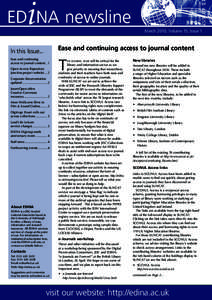 March 2010, Volume 15, Issue 1  Ease and continuing access to journal content In this Issue... Ease and continuing