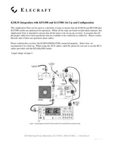 K3/K3S Integration with KPA500 and KAT500: Set Up and Configuration This Application Note can be used as a checklist of steps to ensure that the K3/K3S and KPA500 plus KAT500 combo are optimized for operation. While all 