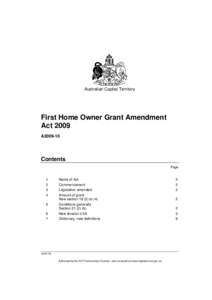 Australian Capital Territory  First Home Owner Grant Amendment Act 2009 A2009-10