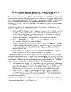 How the Department Made Determinations Under Sections 616(d) and 642 of the Individuals with Disabilities Education Act in 2014: Part C