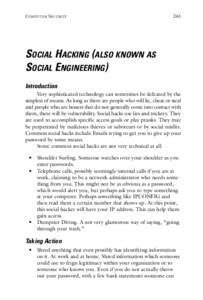 COMPUTER SECURITY  261 SOCIAL HACKING (ALSO KNOWN AS SOCIAL ENGINEERING)