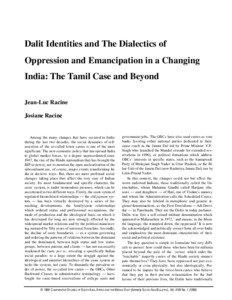 Dalit Identities and The Dialectics of Oppression and Emancipation in a Changing India: The Tamil Case and Beyond