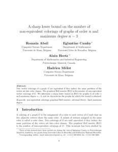 A sharp lower bound on the number of non-equivalent colorings of graphs of order n and maximum degree n − 3 Romain Absil  Eglantine Camby∗